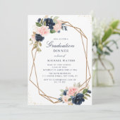 Navy & blush bloemengeometrisch afstuderen diner kaart (Staand voorkant)