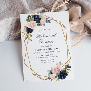 Navy & blush bloemengeometrische repetitie diner kaart