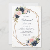 Navy & blush bloemengeometrische repetitie diner kaart (Voorkant)