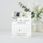 Navy Blush Bloemengroen Geometrisch Save the date Aankondigingskaart (Staand voorkant)