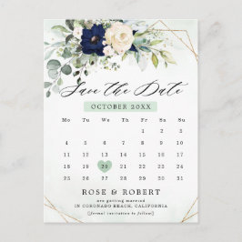 Navy Blush Bloemengroenenkalender Save the Date Briefkaart