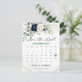 Navy Blush Bloemengroenenkalender Save the Date Briefkaart (Staand voorkant)