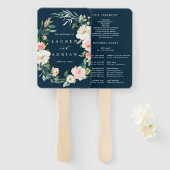 Navy Blush Bloemenkrans Trouwprogramma Hand Fan Handwaaier (Voorkant en achterkant)