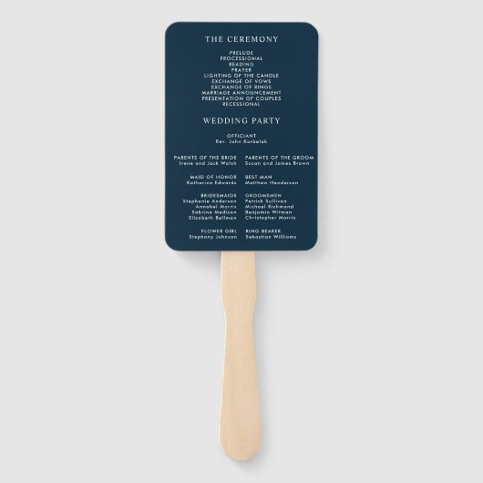 Navy Blush Bloemenkrans Trouwprogramma Hand Fan Handwaaier (Achterkant)