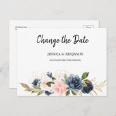 Navy Blush Bloesem Bloemen Wijzig de Datum Briefkaart (Voorkant / Achterkant)