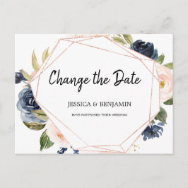 Navy Blush Bloesem Bloemen Wijzig de Datum Briefkaart