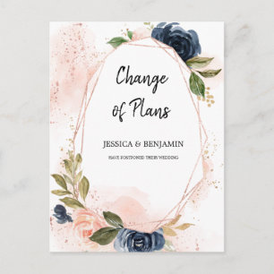 Navy Blush Bloesem Bloemen Wijzig de Datum Briefkaart