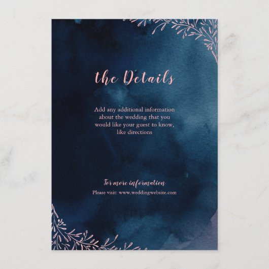 Navy blush bloesem rustieke bruiloft invoegen kaar informatiekaartje (Voorkant)