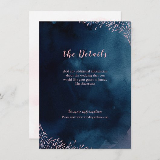 Navy blush bloesem rustieke bruiloft invoegen kaar informatiekaartje (Voorkant / Achterkant)