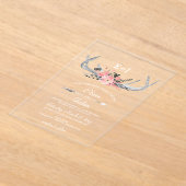 Navy Blush Blooming Antlers Land Chic Weddenschap Acryl Uitnodigingen (Laagn)