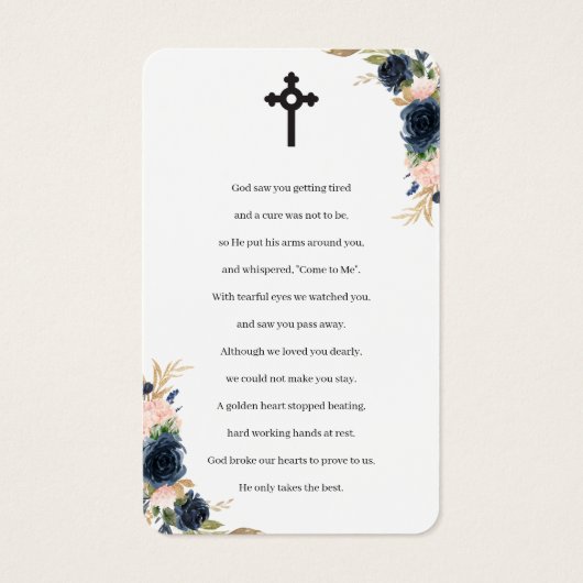 Navy Blush Blossom Photo Memorial Prayer-kaarten Visitekaartje (Achterkant)