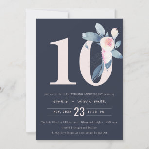 NAVY BLUSH BLUE FLORAL 10E JAAR JUBILEUM KAART