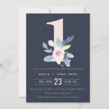 NAVY BLUSH BLUE FLORAL 1st JAAR JUBILEUM