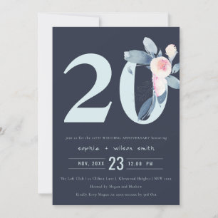 NAVY BLUSH BLUE FLORAL 20E JAAR JUBILEUM KAART