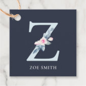 NAVY BLUSH BLUE FLORAL ALPHABETS NAME BRIEF Z BEDANKJES LABELS (Voorkant)