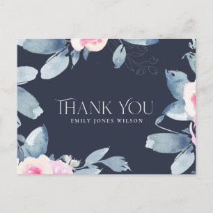 NAVY BLUSH BLUE FLORAL ELKE LEEFTIJD BIRTHDAAG DAN AANKONDIGINGSKAART
