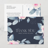 NAVY BLUSH BLUE FLORAL ELKE LEEFTIJD BIRTHDAAG DAN AANKONDIGINGSKAART (Voorkant / Achterkant)