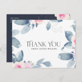 NAVY BLUSH BLUE FLORAL ELKE LEEFTIJD BIRTHDAAG DAN AANKONDIGINGSKAART (Voorkant / Achterkant)