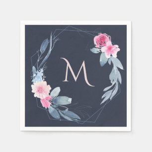NAVY BLUSH BLUE FLORAL MONOGRAM WREATDING SERVET
