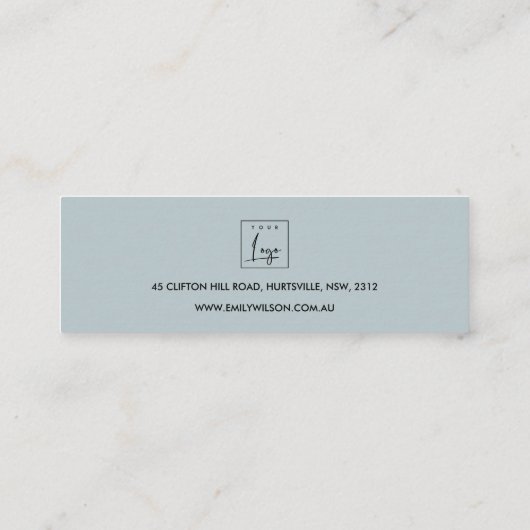 NAVY BLUSH BLUE FLORAL STUD EARRING DISPLAY LOGO MINI VISITEKAARTJE (Achterkant)