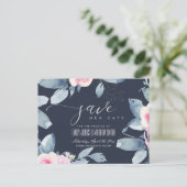 NAVY BLUSH BLUE FLORAL WATERVERF BEWAREN DE DATUM AANKONDIGINGSKAART (Staand voorkant)