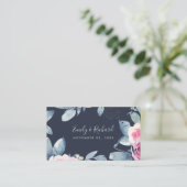 NAVY BLUSH BLUE FLORAL WATERVERF WEDDING WEBSITE VISITEKAARTJE (Staand voorkant)