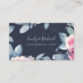 NAVY BLUSH BLUE FLORAL WATERVERF WEDDING WEBSITE VISITEKAARTJE (Voorkant)
