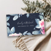 NAVY BLUSH BLUE FLORAL WATERVERF WEDDING WEBSITE VISITEKAARTJE