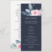 NAVY BLUSH BLUE FLORAL WEDDING CEREMONY PROGRAMMA (Voorkant / Achterkant)