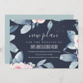 NAVY BLUSH BLUE FLORAL WEDDING LIJST NEW PLAN KAART (Voorkant / Achterkant)