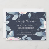 NAVY BLUSH BLUE FLORAL WEDDING VERANDERT DE DATUM KAART (Voorkant)