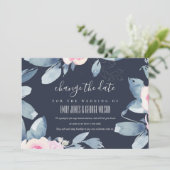 NAVY BLUSH BLUE FLORAL WEDDING VERANDERT DE DATUM KAART (Staand voorkant)