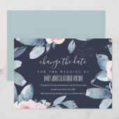 NAVY BLUSH BLUE FLORAL WEDDING VERANDERT DE DATUM KAART (Voorkant / Achterkant)