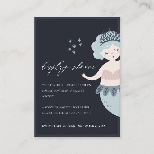 NAVY BLUSH BLUE LITTLE MERMAID DISPLAY BABY SHOWER INFORMATIEKAARTJE (Voorkant)