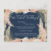 Navy Blush Bohemian Pampas Floral Virtual Wedding Briefkaart (Voorkant)