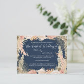 Navy Blush Bohemian Pampas Floral Virtual Wedding Briefkaart (Staand voorkant)