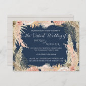 Navy Blush Bohemian Pampas Floral Virtual Wedding Briefkaart (Voorkant / Achterkant)