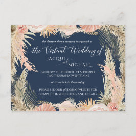 Navy Blush Bohemian Pampas Floral Virtual Wedding Briefkaart