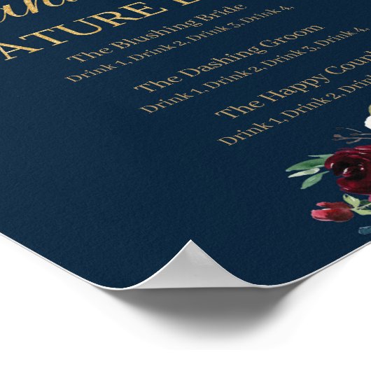 Navy blush boho de heer en mevrouw signature drink poster (Hoek)