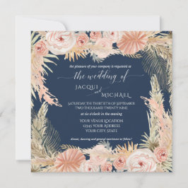 Navy Blush BOHO Roos Peony Floral Pampas Grass Kaart