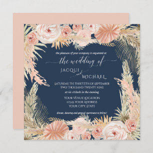 Navy Blush BOHO Roos Peony Floral Pampas Grass Kaart