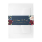 Navy blush bordeaux roze bloemengoud bruiloft uitnodigingen wikkel (Voorkant Voorbeeld)