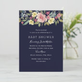Navy Blush Botanical Waterverf Baby shower Kaart (Staand voorkant)