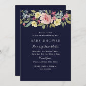 Navy Blush Botanical Waterverf Baby shower Kaart (Voorkant / Achterkant)