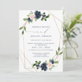 Navy & Blush Bruiloft nodigen geometrische faux Fo Kaart (Staand voorkant)