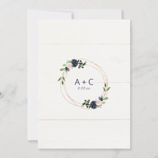 Navy & Blush Bruiloft nodigen geometrische faux Fo Kaart (Achterkant)