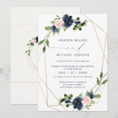 Navy & Blush Bruiloft nodigen geometrische faux Fo Kaart (Voorkant / Achterkant)