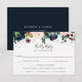 Navy Blush Bruiloft RSVP Maaltijdkeuze Kaart (Voorkant / Achterkant)