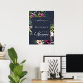 NAVY BLUSH BURGUNDY FLORAL BABY SHOWER WELCOME POSTER (Thuiskantoor)