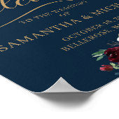 Navy blush burgundy floral bruiloft poster (Hoek)